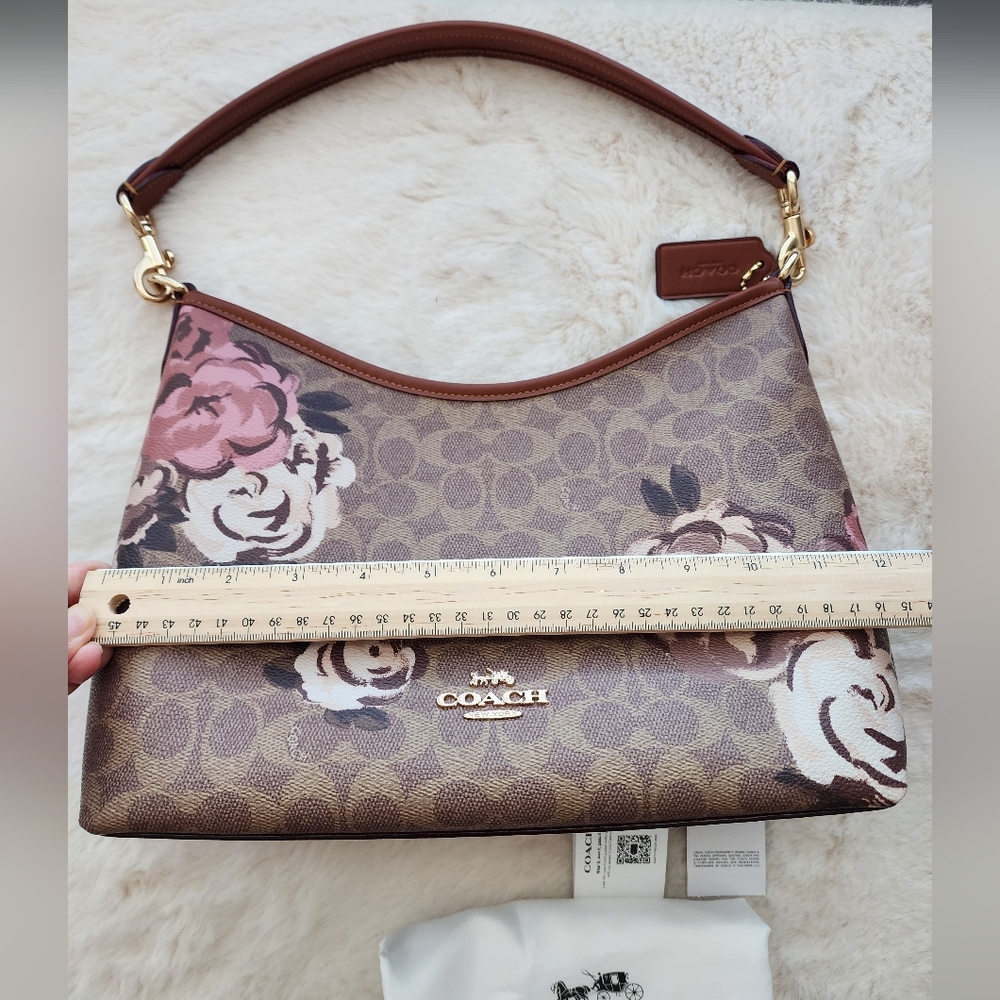 ❤️Coach Signature Floral Shoulder Bag in Brown and Pink - Picture 5 of 10